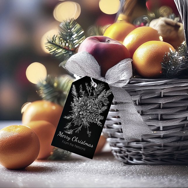 Elegant svart och silver personlig jul presentetikett (Skapare uppladdad)