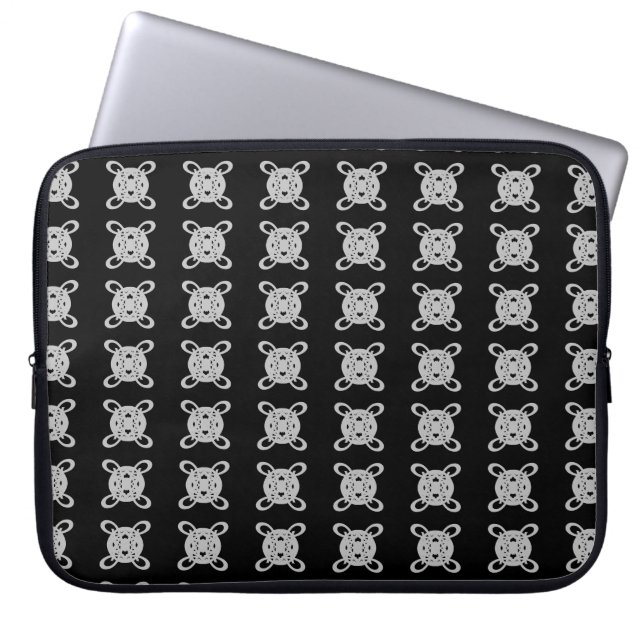 Elegant svart och silvergrå cirkelmönster laptop fodral (Framsidan)