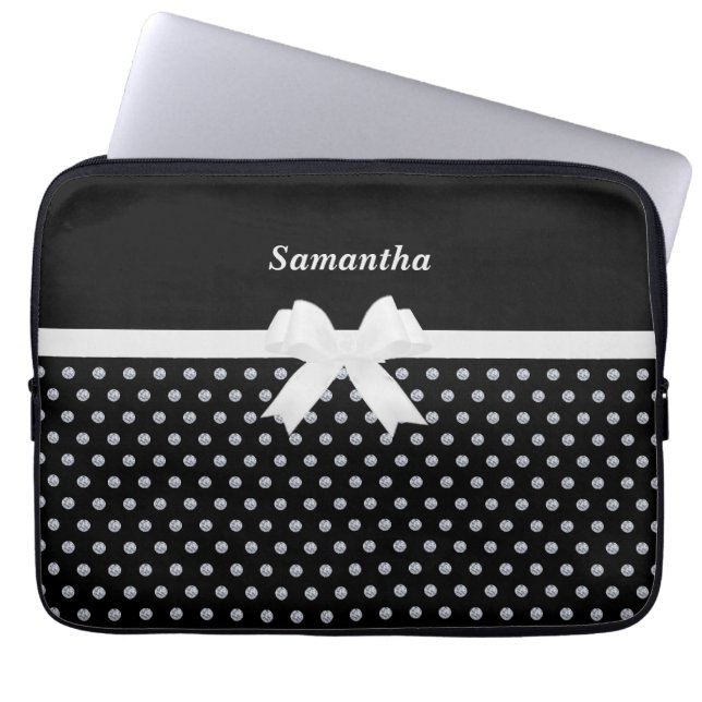 Elegant svart och silvergrå diamanter Laptop Fodral (Framsidan)