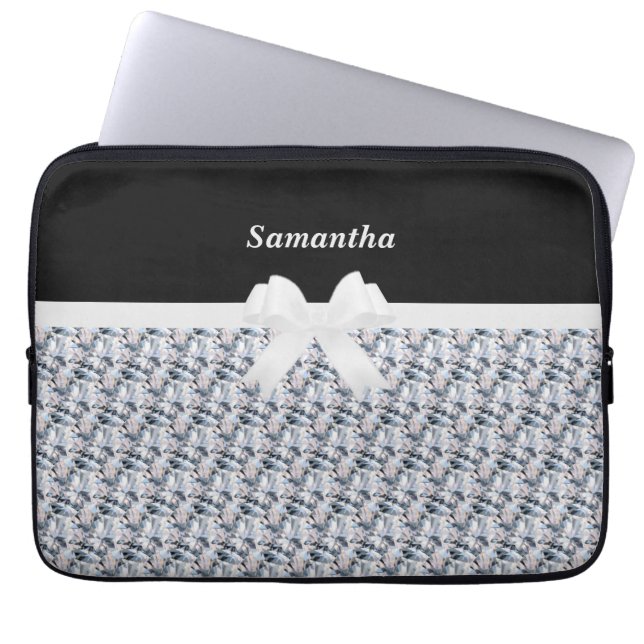 Elegant svart och silvergrå fraktaldiamant laptop fodral (Framsidan)