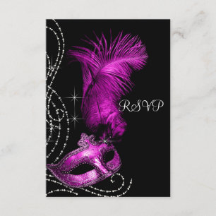 Elegant svart och varmröd maskeradfest RSVP OSA Kort