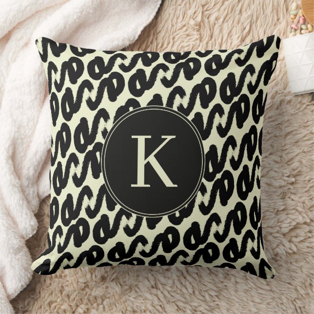 Elegant svart och vit abstrakt mönster monogram kudde (Filt)