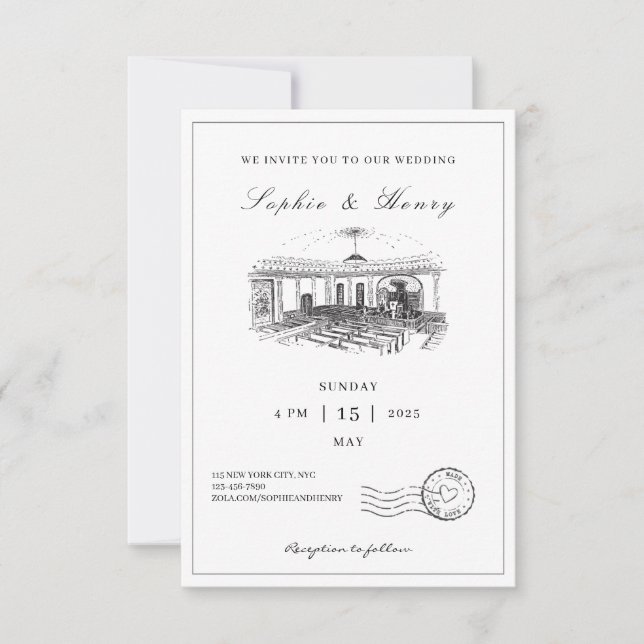 Elegant, svart och vit allt på en Bröllop Inbjudningar (Framsida)