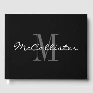 Elegant, svart och vit anpassningsbar, monogram gä gästböcker