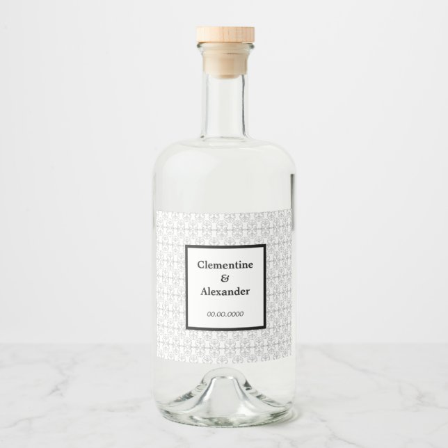 Elegant svart och vit Art Deco-stil Spritflaskor Etikett (Framsida)