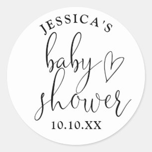 Elegant svart och vit baby shower-favorit runt klistermärke