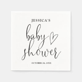 Elegant svart och vit baby shower med skrivstil pappersservett