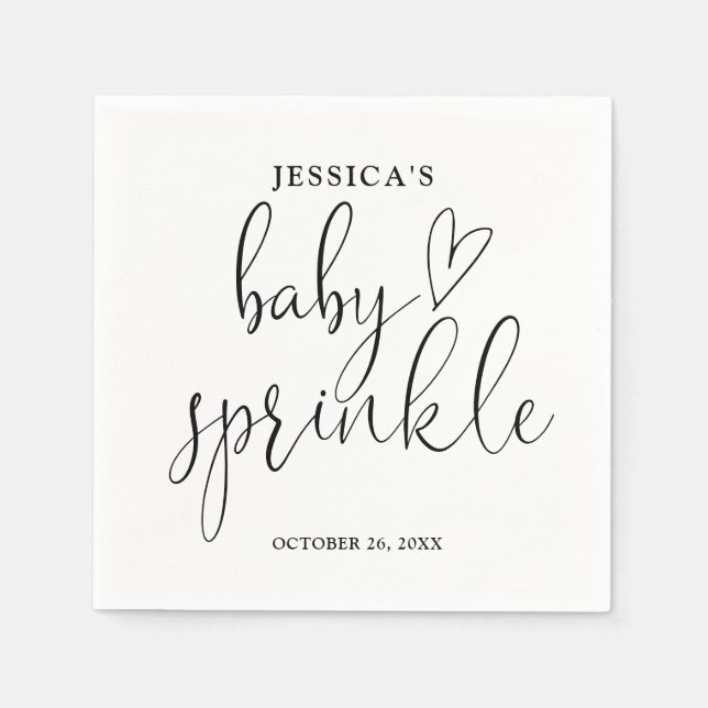 Elegant svart och vit baby sprinkle-babyshower pappersservett (Framsidan)