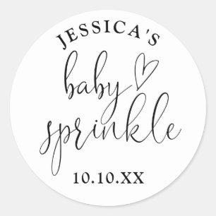 Elegant svart och vit baby sprinkle shower-favor runt klistermärke