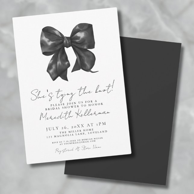 Elegant svart och vit båge bröllopsdusch inbjudningar (Elegant Black And White Bow Bridal Shower Invitation)
