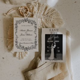Elegant svart och vit blomfoto bröllop spara datumet