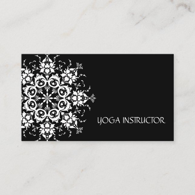 Elegant, svart och vit blomma, Logotyp Yoga Visitkort (Framsida)