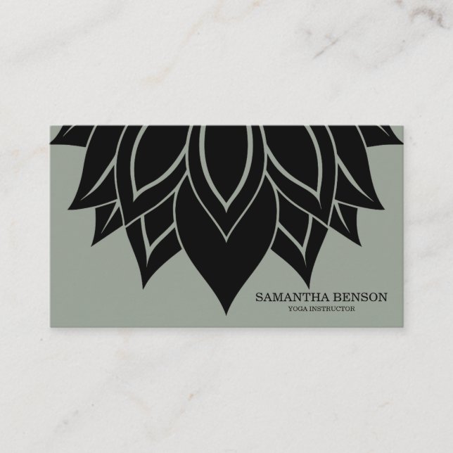 Elegant, svart och vit blomma, Logotyp Yoga Visitkort (Framsida)