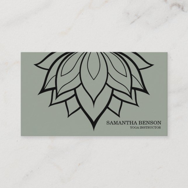 Elegant, svart och vit blomma, Logotyp Yoga Visitkort (Framsida)