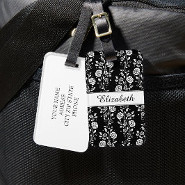 Elegant svart och vit blomster bagagebricka