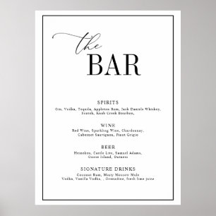 elegant, svart och vit bröllop pub-meny poster