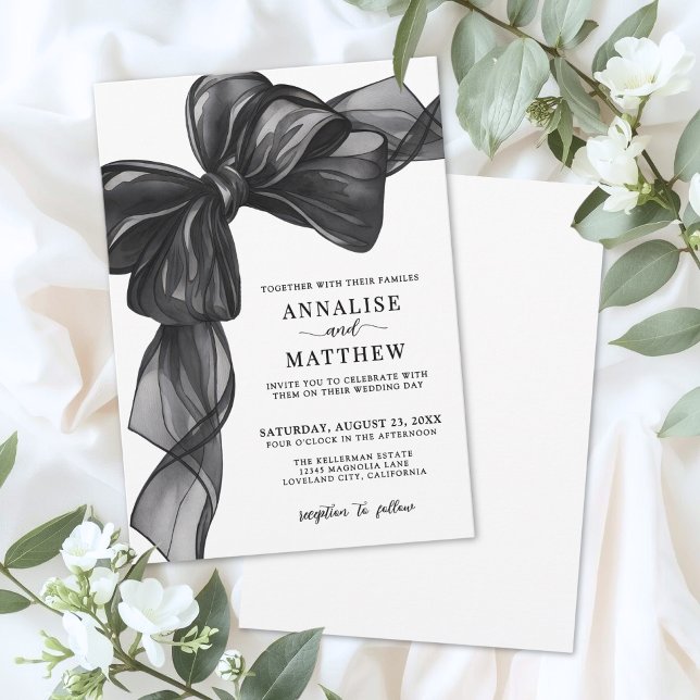 Elegant svart och vit bröllopsbåge inbjudningar (Elegant Bow Black And White Wedding Invitation)