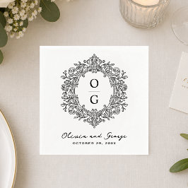 Elegant Svart och Vit Bröllopsmonogram Pappersservett