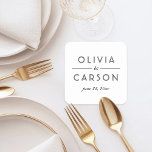 Elegant svart och vit bröllopsmonogram underlägg papper kvadrat<br><div class="desc">Tidlösa bröllopskrusunderlägg med parets namn i fet svart typografi och ett raffinerat script- &-tecken på en ren vit bakgrund. Bröllopsdatum i delikat bokstavsstil fullbordar denna klassiska monogramdesign. En mångsidig accent för receptionsbordet eller en personlig gåva som passar alla bröllopspaletter. Anpassa med dina detaljer.</div>