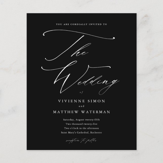 Elegant svart och vit budget bröllopsinbjudan (Framsida)