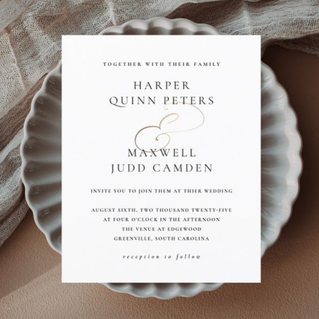 Elegant svart och vit budgetbröllopsinbjudan (Elegant black and white typography gold script budget wedding invitations.)