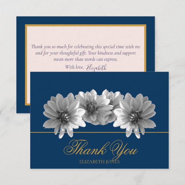 Elegant Svart Och Vit Dahlia Bröllop Tack Kort (Fram/baksida)