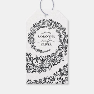 Elegant svart och vit Damask bröllop Presentetikett