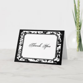 Elegant svart och vit damask "Tack"-kort Tack Kort