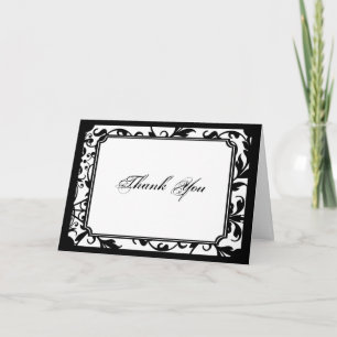 Elegant svart och vit damask "Tack"-kort Tack Kort