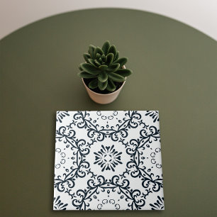 Elegant svart och vit damask victoriansk mönster kakelplatta