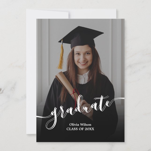 Elegant svart och vit examensannonsering inbjudningar (Framsida)