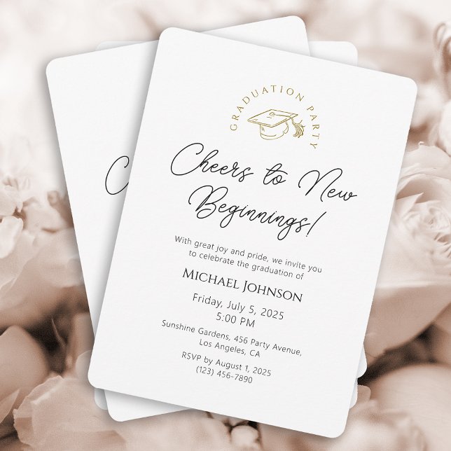 Elegant svart och vit examensfestinbjudan inbjudningar (Black & White with Gold Logo Graduation Party Invitation)