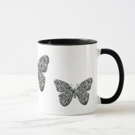 Elegant svart och vit fjäril mugg
