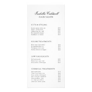 Elegant svart och vit frisörsalong Prislista Reklamkort