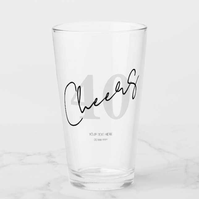 Elegant svart och vit fyrtio 40-årsdag glaskopp (Framsida)