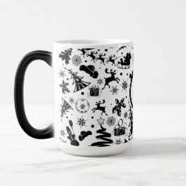 Elegant svart och vit god jul Monogram Magisk Mugg