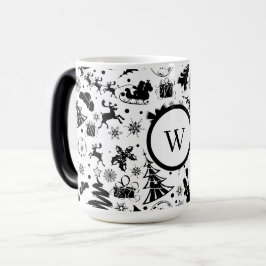 Elegant svart och vit god jul Monogram Magisk Mugg