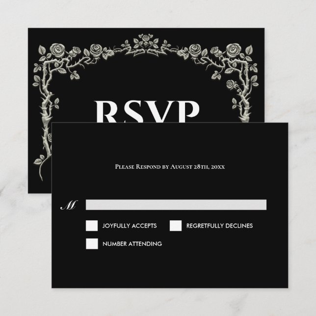 Elegant svart och vit gotisk bröllops-RSVP-kort OSA Kort (Fram/baksida)
