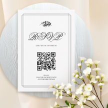 Elegant svart och vit gren och QR-kod bröllop
