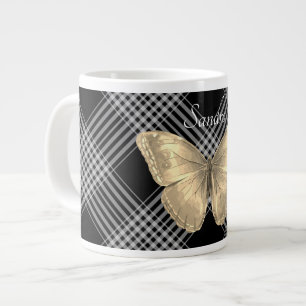 Elegant svart och vit guldfjäril jumbo mugg