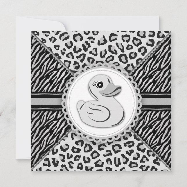 Elegant svart och vit gummiand Babyshower Inbjudningar (Framsida)