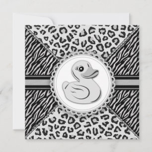 Elegant svart och vit gummiand Babyshower Inbjudningar