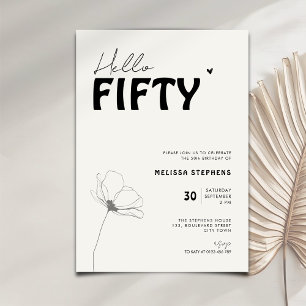 Elegant svart och vit Hello Fifty 50-års födelseda Inbjudningar