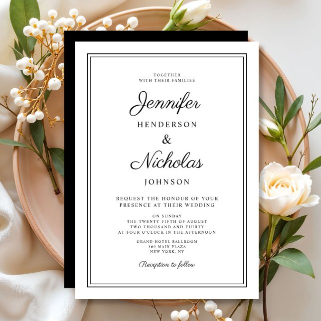 Elegant svart och vit kalligrafi bröllop inbjudningar (Elegant Black And White Calligraphy Wedding Invitation)