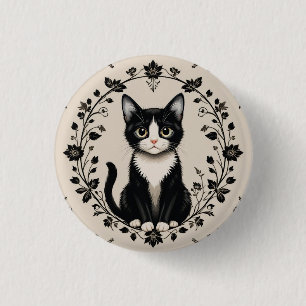 Elegant svart och vit katt knapp