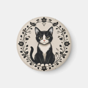 Elegant svart och vit katt magnet