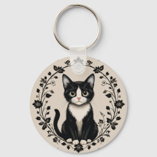 Elegant svart och vit katt nyckelring
