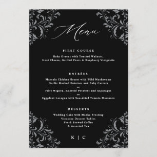Elegant svart och vit klassisk vintage bröllop meny