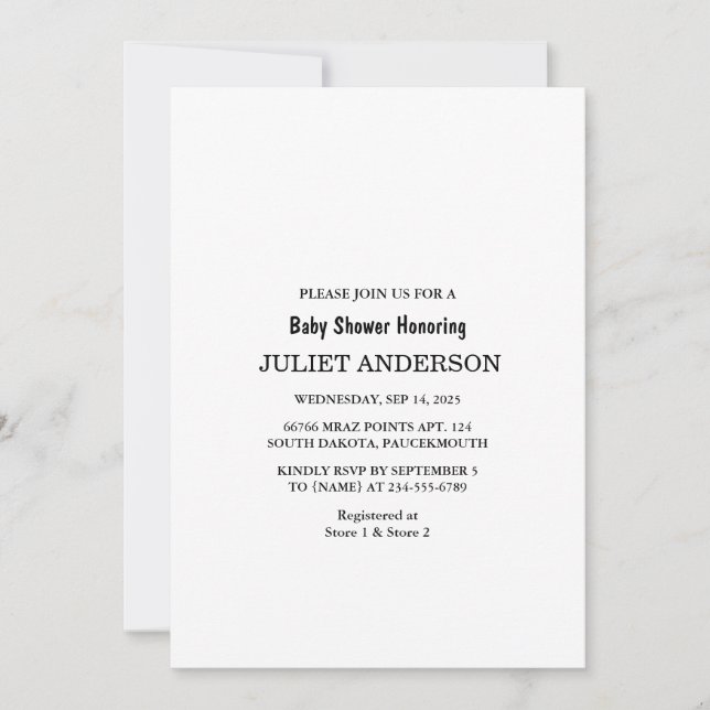 Elegant, svart och vit, minimalistisk babyskare inbjudningar (Framsida)