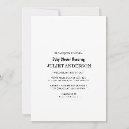 Elegant, svart och vit, minimalistisk babyskare inbjudningar